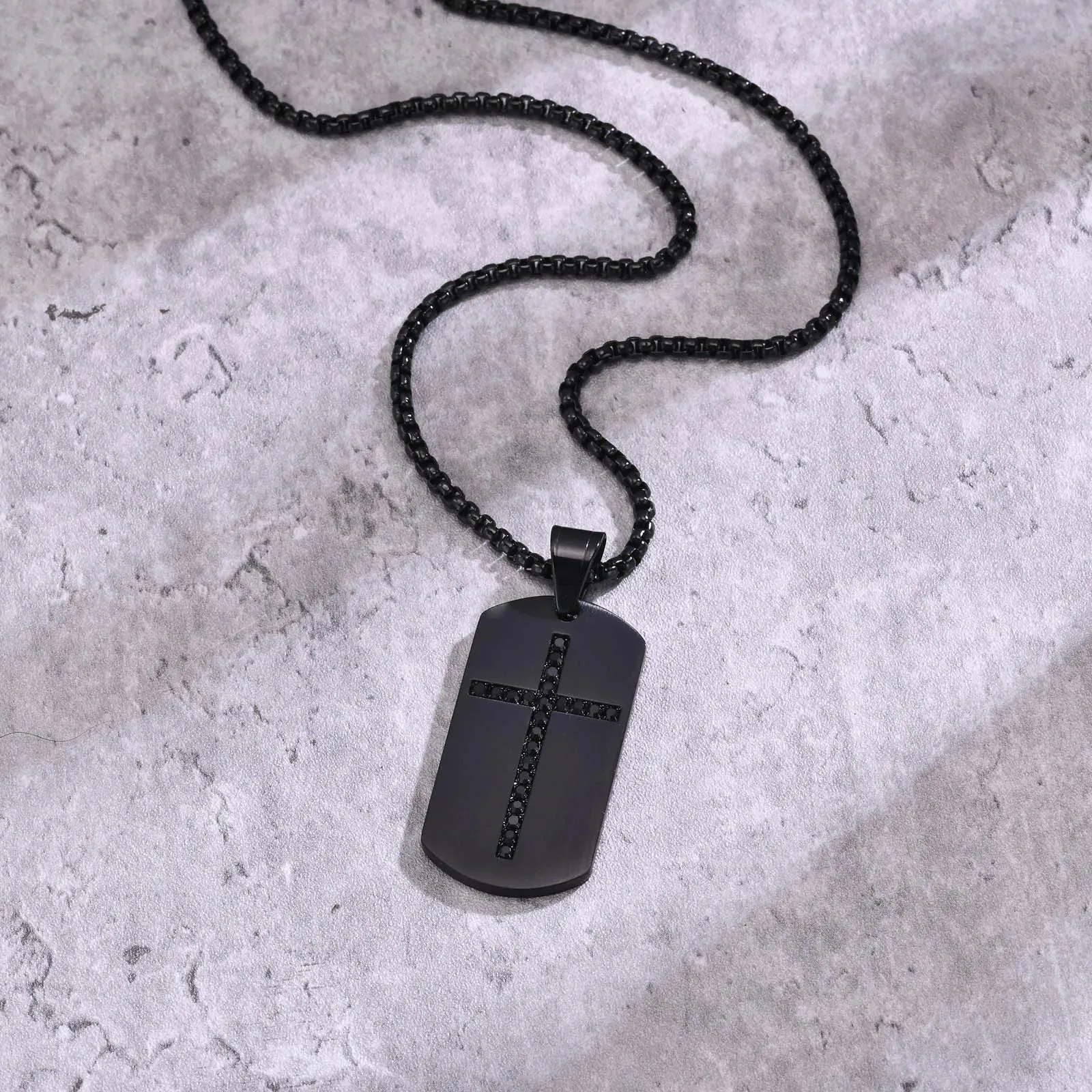Mens Cross Necklaces,Waterproof Stainless Steel Dog Tag Pendant