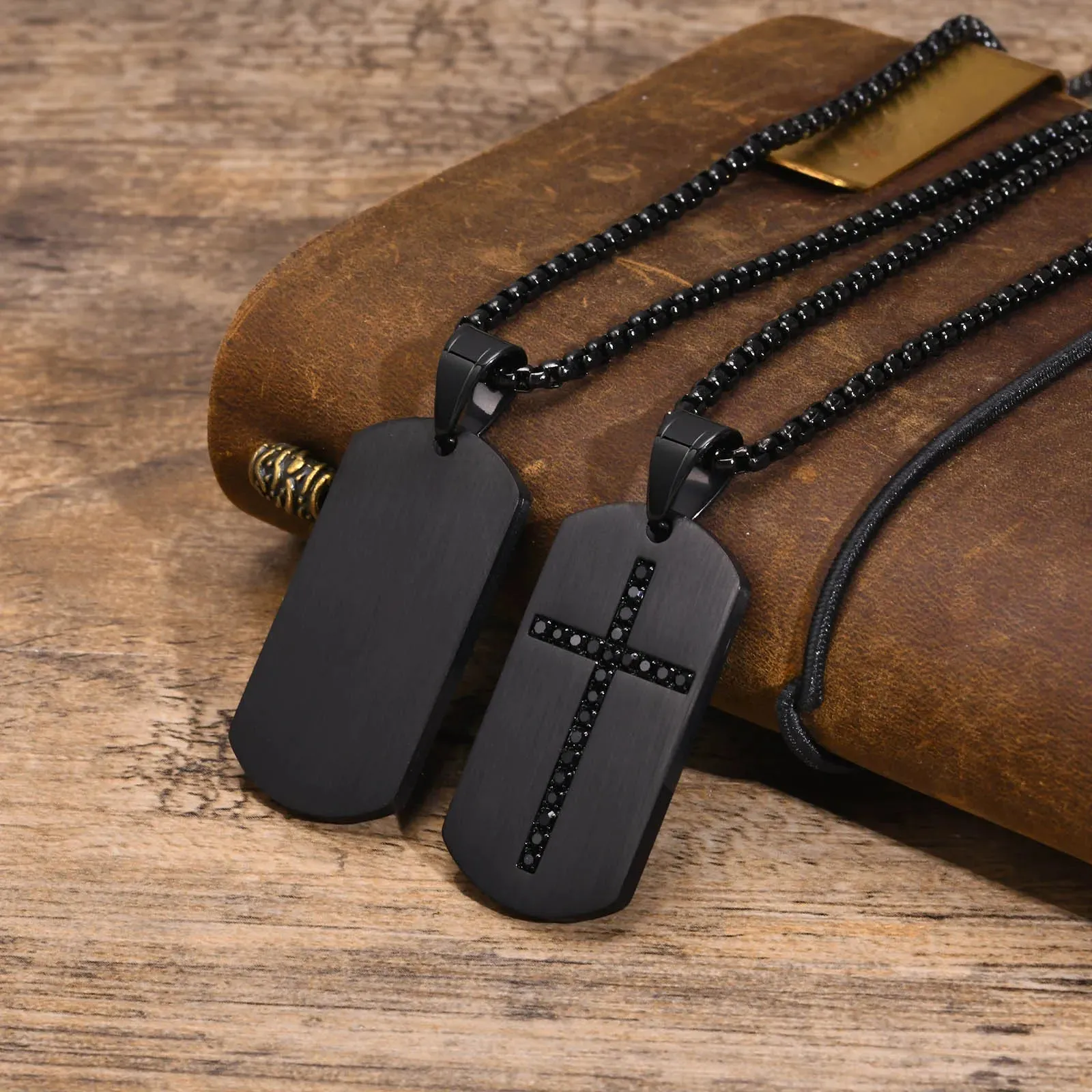 Mens Cross Necklaces,Waterproof Stainless Steel Dog Tag Pendant