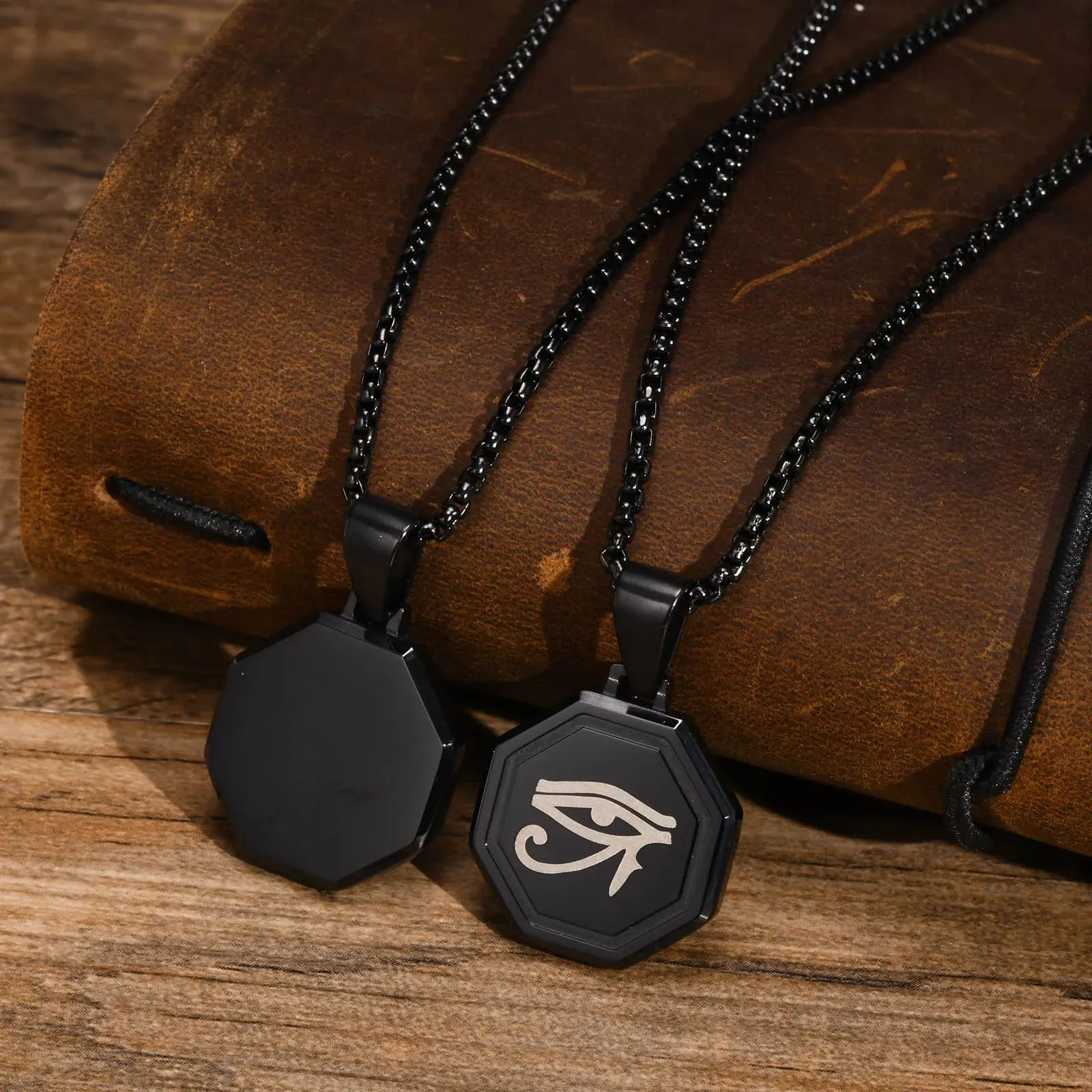 Men's Geometric Square Necklaces, Waterproof Stainless Steel Pendant