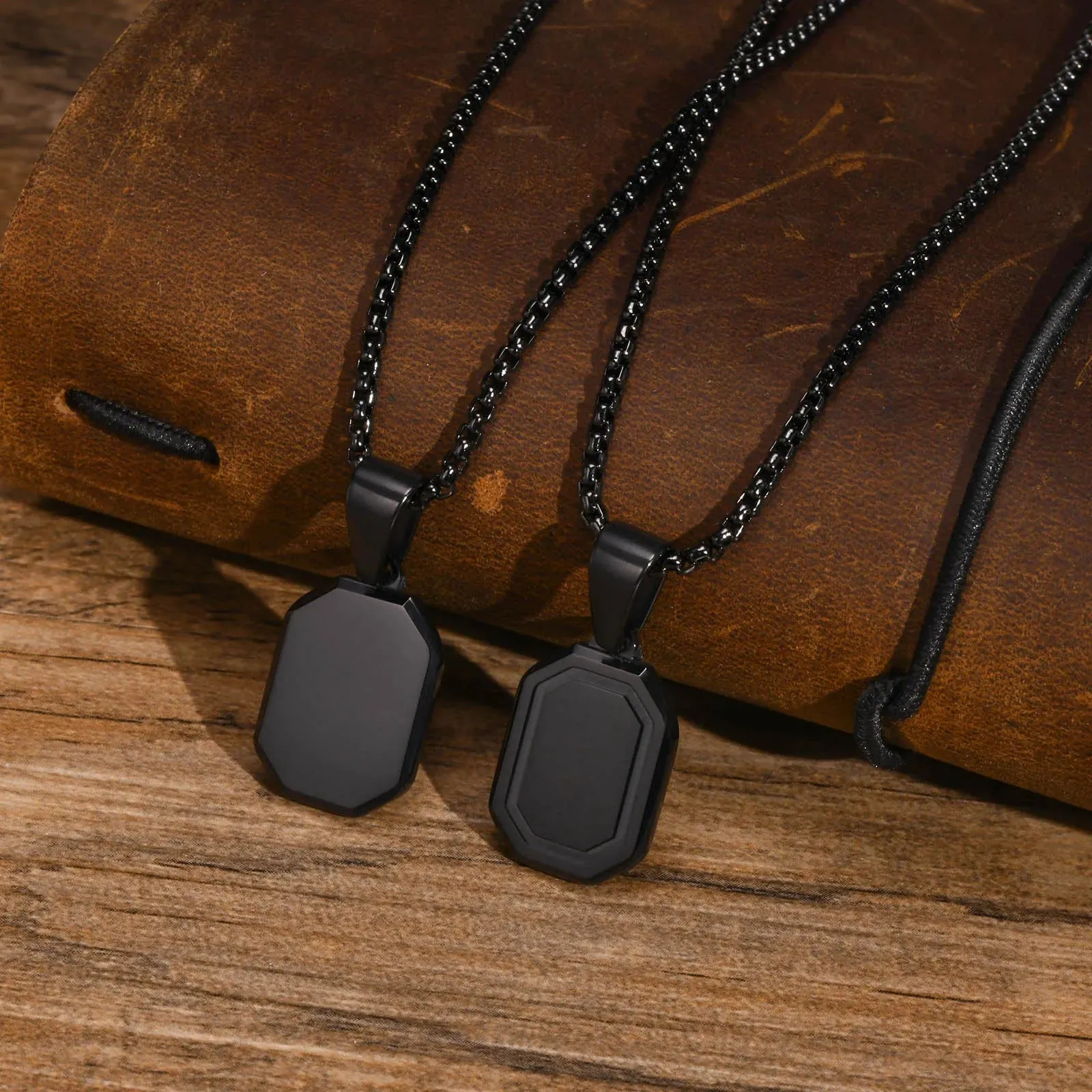 Men's Geometric Square Necklaces, Waterproof Stainless Steel Pendant
