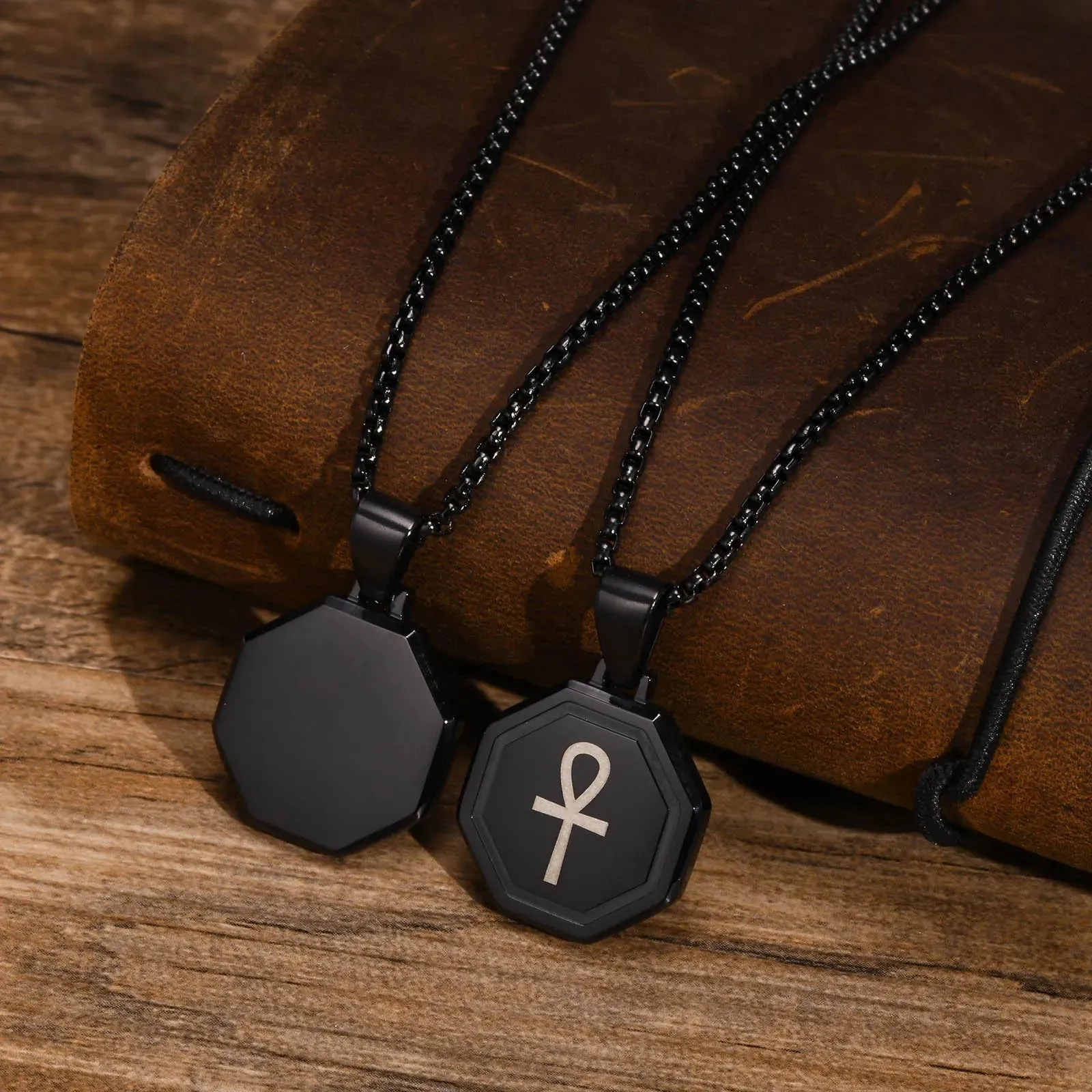 Men's Geometric Square Necklaces, Waterproof Stainless Steel Pendant
