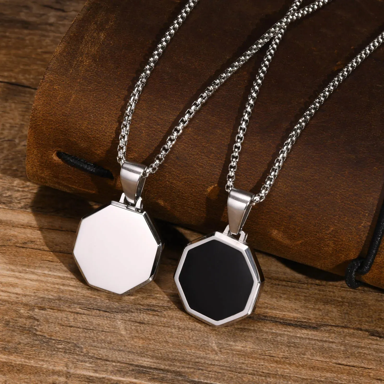 Men's Geometric Square Necklaces, Waterproof Stainless Steel Pendant