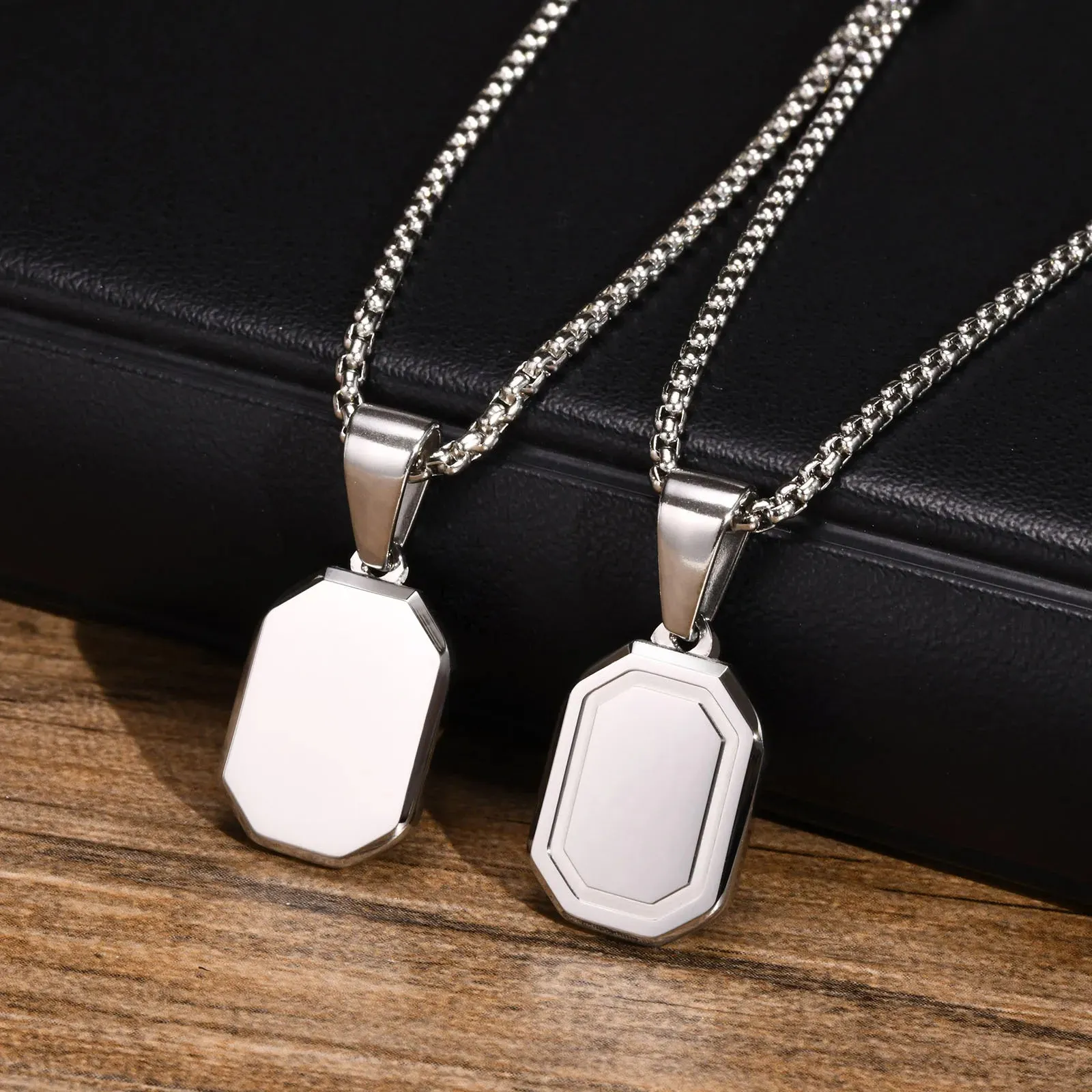 Men's Geometric Square Necklaces, Waterproof Stainless Steel Pendant
