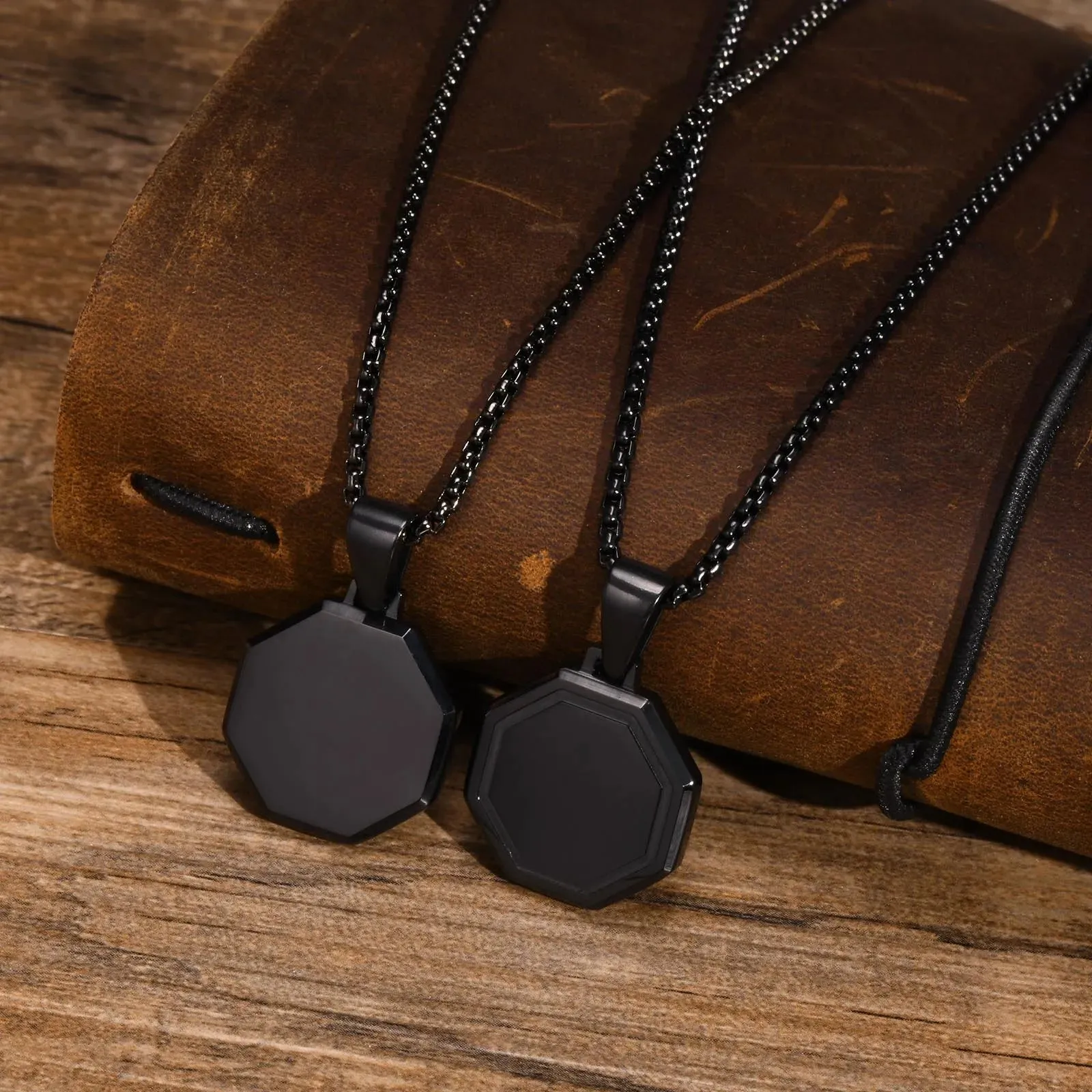 Men's Geometric Square Necklaces, Waterproof Stainless Steel Pendant
