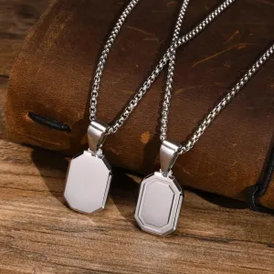 Men's Geometric Square Necklaces, Waterproof Stainless Steel Pendant
