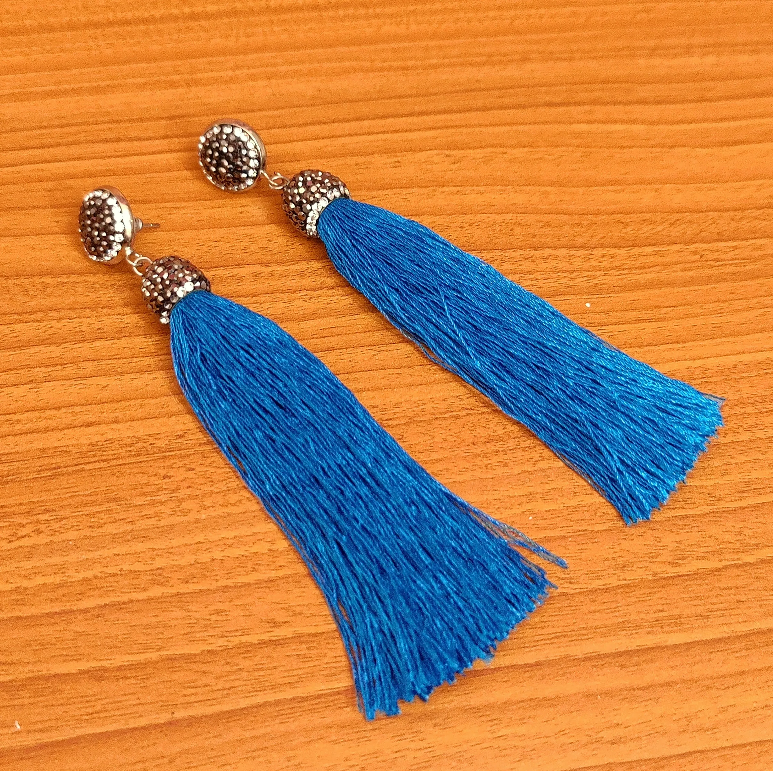 MERCASITE VICTORIAN LOOK THREAD TASSLE EARRINGS