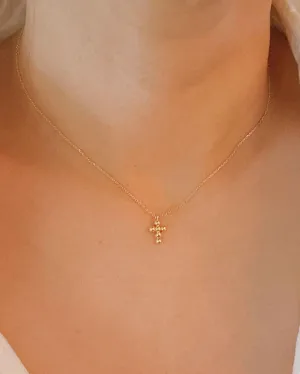 Mini Dot Cross Pendant Necklace - Gold