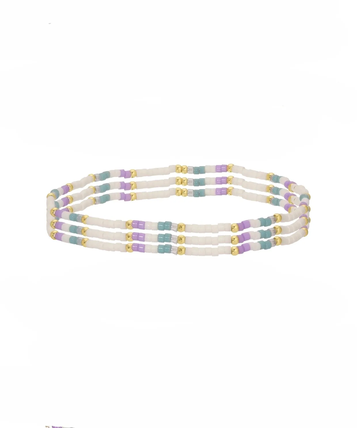 Miyuki Delica Stretch Bracelet - White/Lavender/Grey