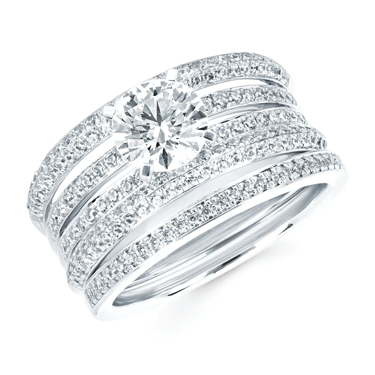 Modern Bridal: 5/8 Ctw. Diamond Semi Mount shown with 1 Ct. Round Center Diamond in 14K Gold
