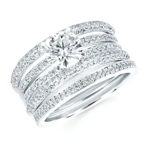 Modern Bridal: 5/8 Ctw. Diamond Semi Mount shown with 1 Ct. Round Center Diamond in 14K Gold