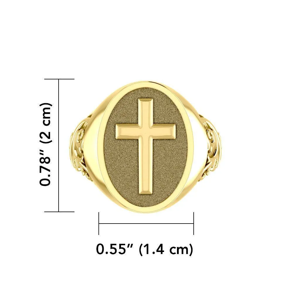 Modern Cross Solid Gold Signet Men Ring GRI1963