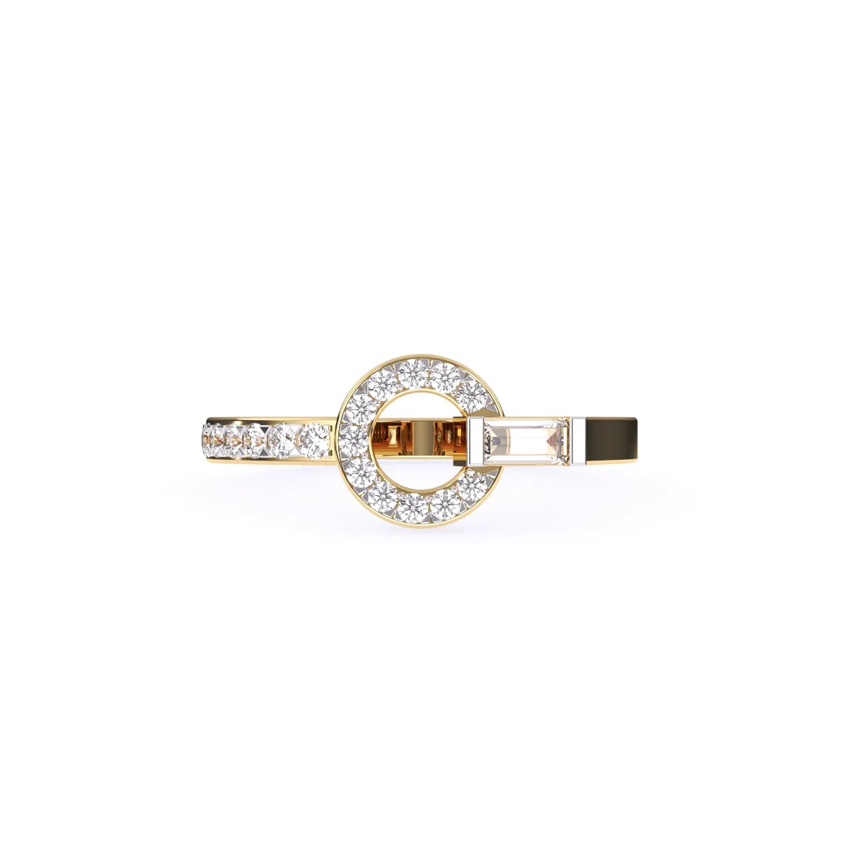 Modern Open Circle Round And Baguette Diamond Ring
