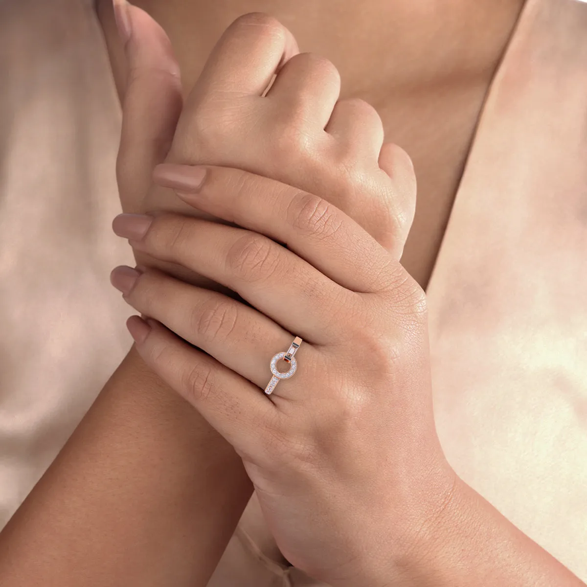 Modern Open Circle Round And Baguette Diamond Ring
