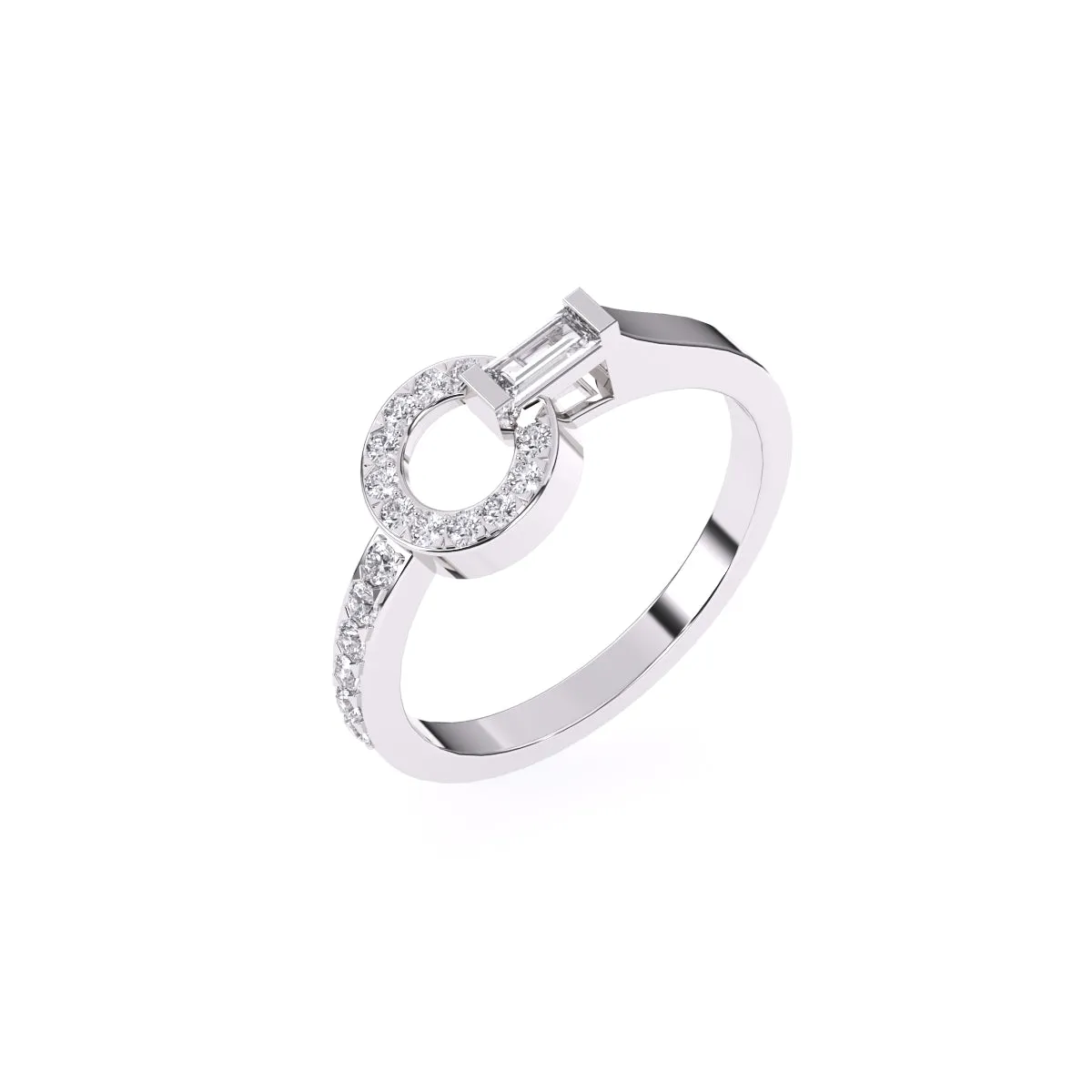 Modern Open Circle Round And Baguette Diamond Ring