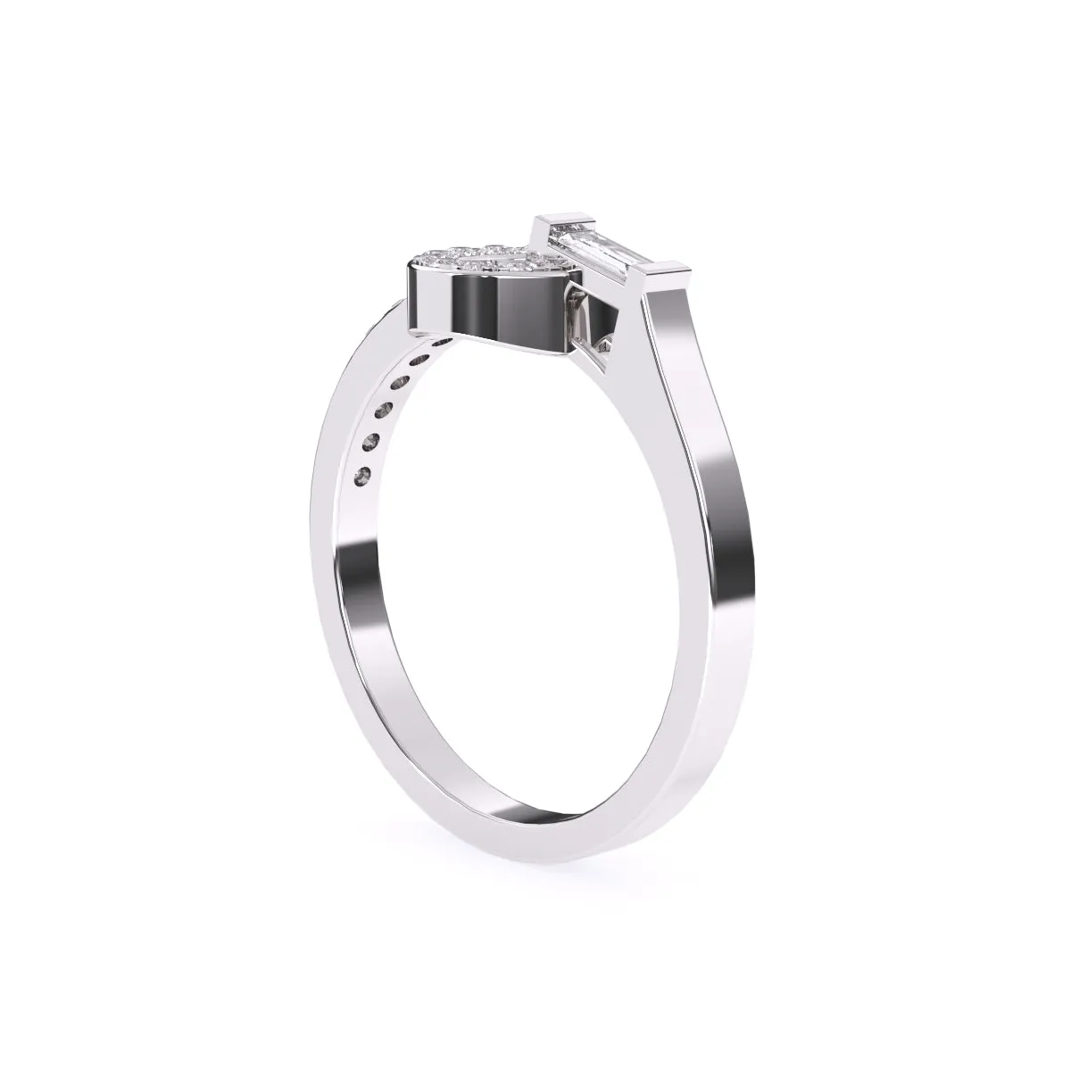 Modern Open Circle Round And Baguette Diamond Ring