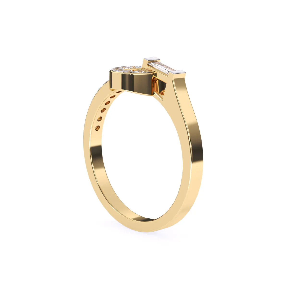 Modern Open Circle Round And Baguette Diamond Ring