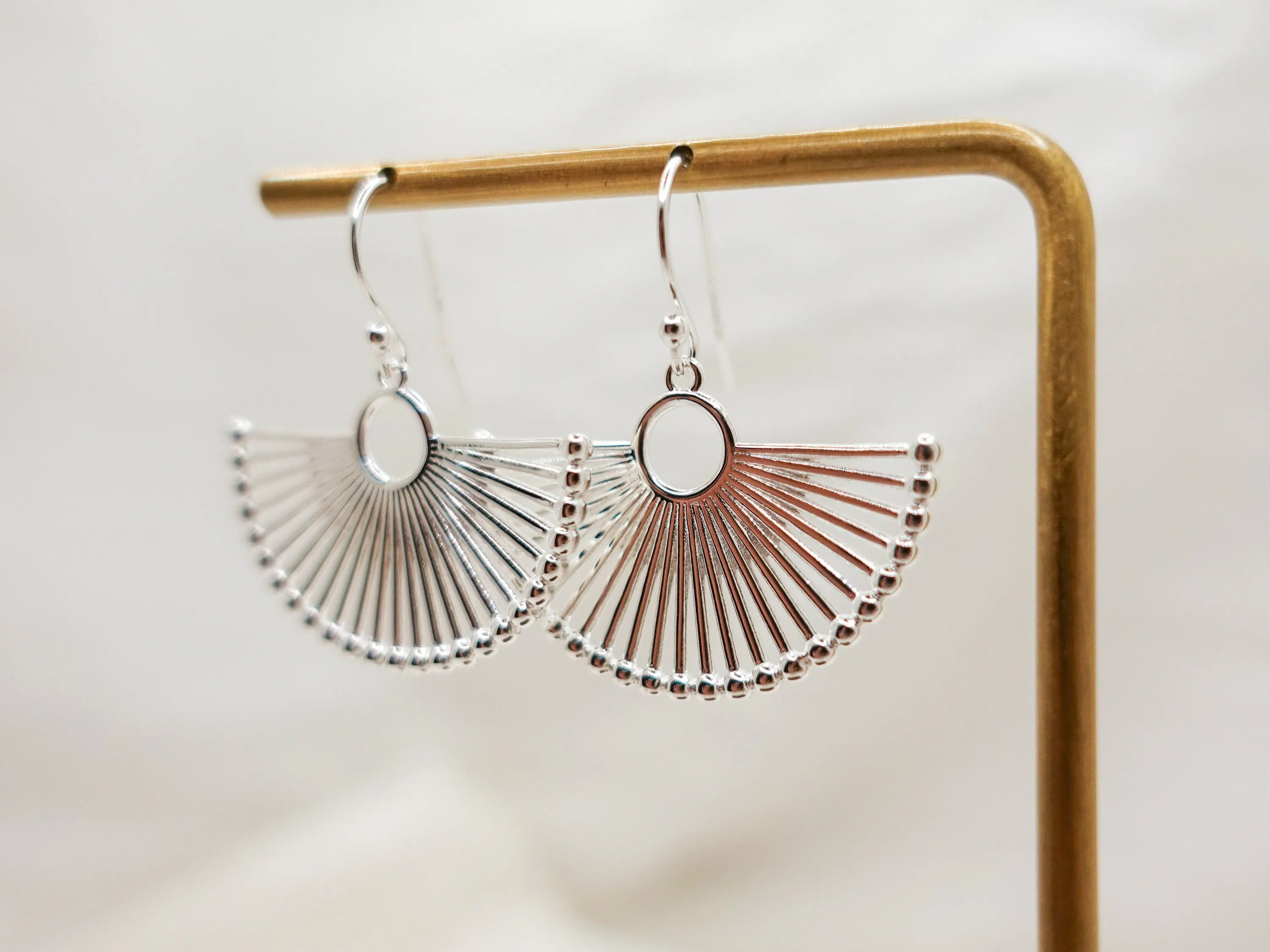 Modern Silver Fan Earrings, Sterling Silver Fan Earrings, Trendy Silver Fan Earrings,Unique  Jewelry gift with Fan Motif