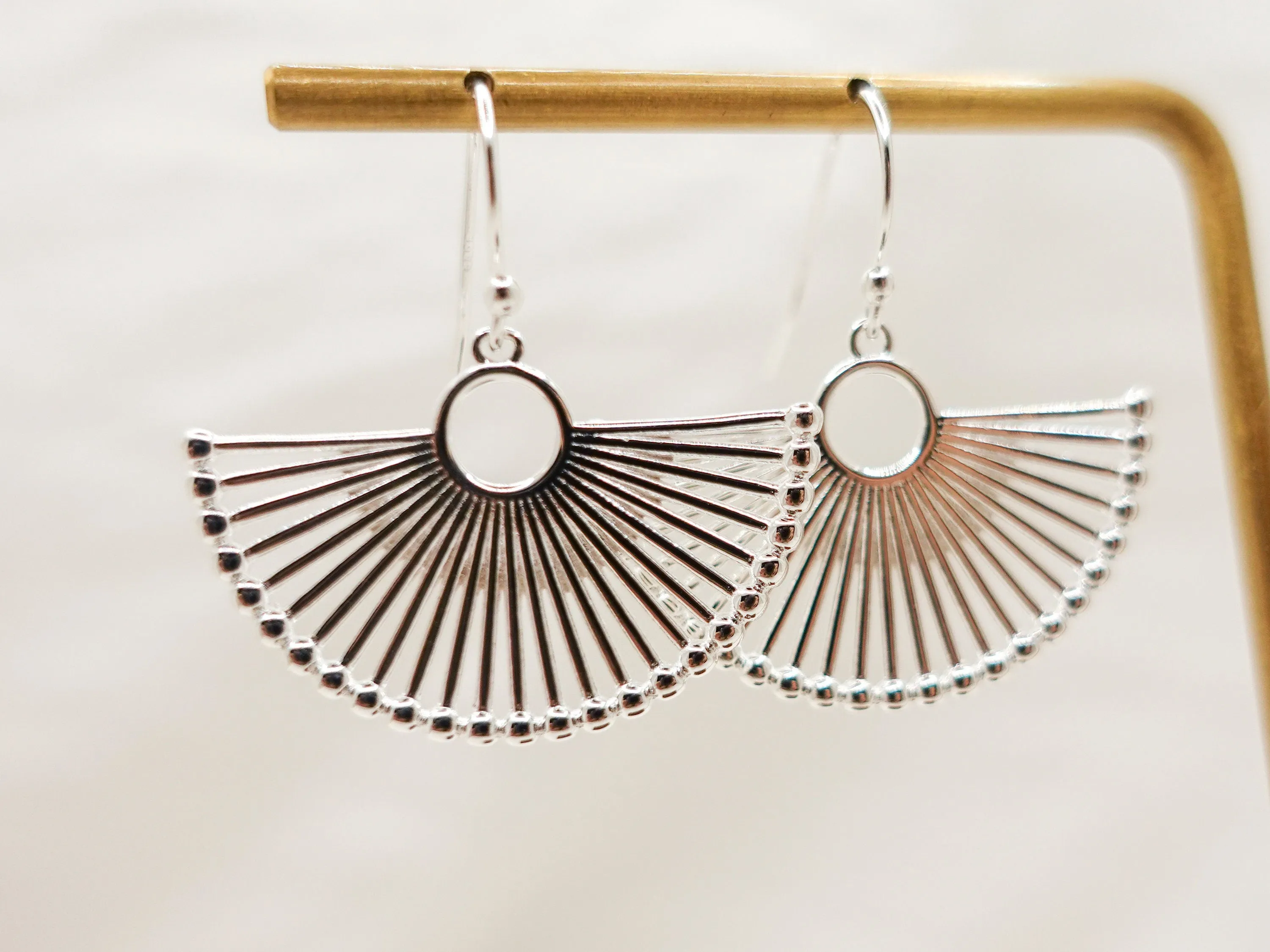 Modern Silver Fan Earrings, Sterling Silver Fan Earrings, Trendy Silver Fan Earrings,Unique  Jewelry gift with Fan Motif
