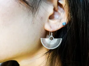 Modern Silver Fan Earrings, Sterling Silver Fan Earrings, Trendy Silver Fan Earrings,Unique  Jewelry gift with Fan Motif