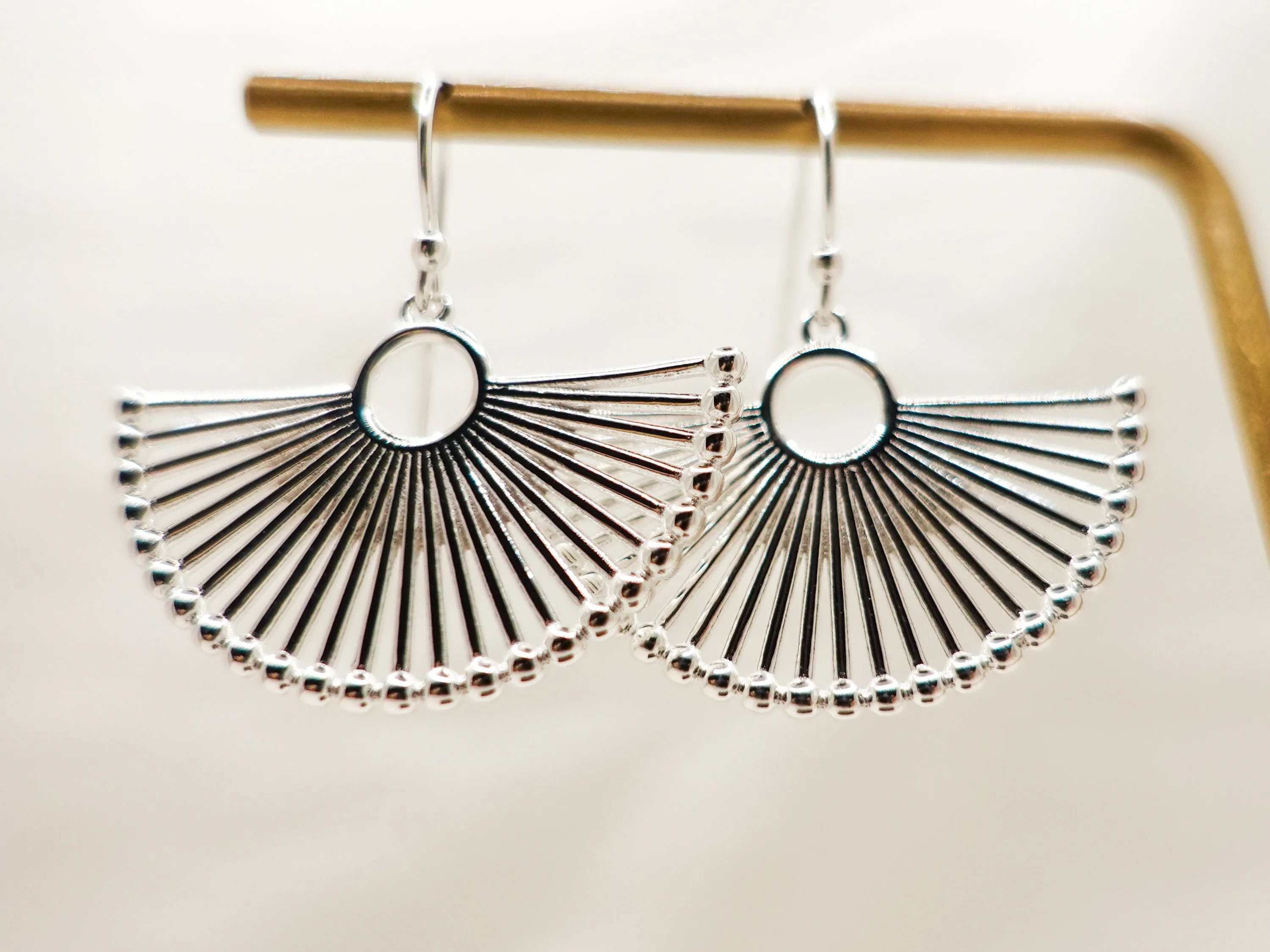 Modern Silver Fan Earrings, Sterling Silver Fan Earrings, Trendy Silver Fan Earrings,Unique  Jewelry gift with Fan Motif