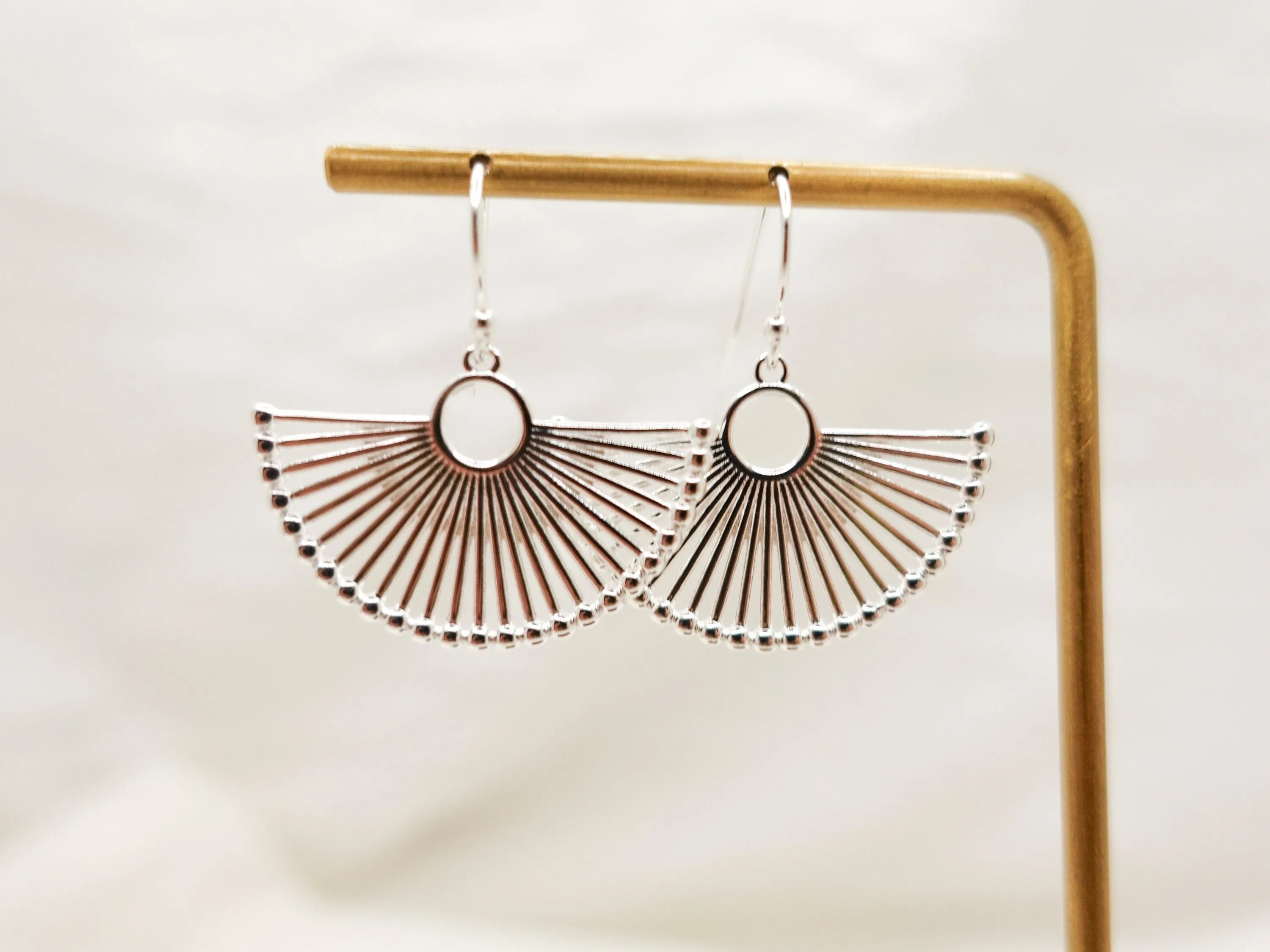 Modern Silver Fan Earrings, Sterling Silver Fan Earrings, Trendy Silver Fan Earrings,Unique  Jewelry gift with Fan Motif