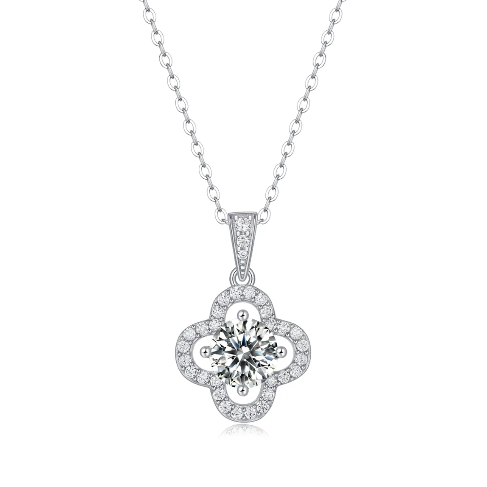 Moissanite Pendant Necklace for Women | 925 Sterling Silver with 18K Gold Plating | Clover Bloom Design