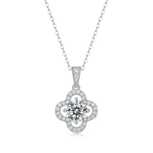 Moissanite Pendant Necklace for Women | 925 Sterling Silver with 18K Gold Plating | Clover Bloom Design