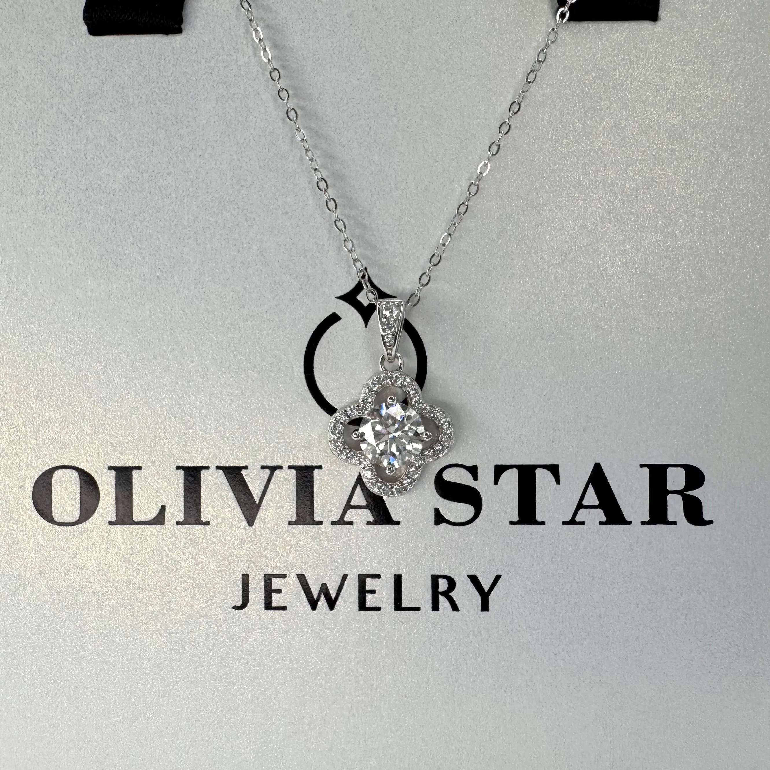 Moissanite Pendant Necklace for Women | 925 Sterling Silver with 18K Gold Plating | Clover Bloom Design