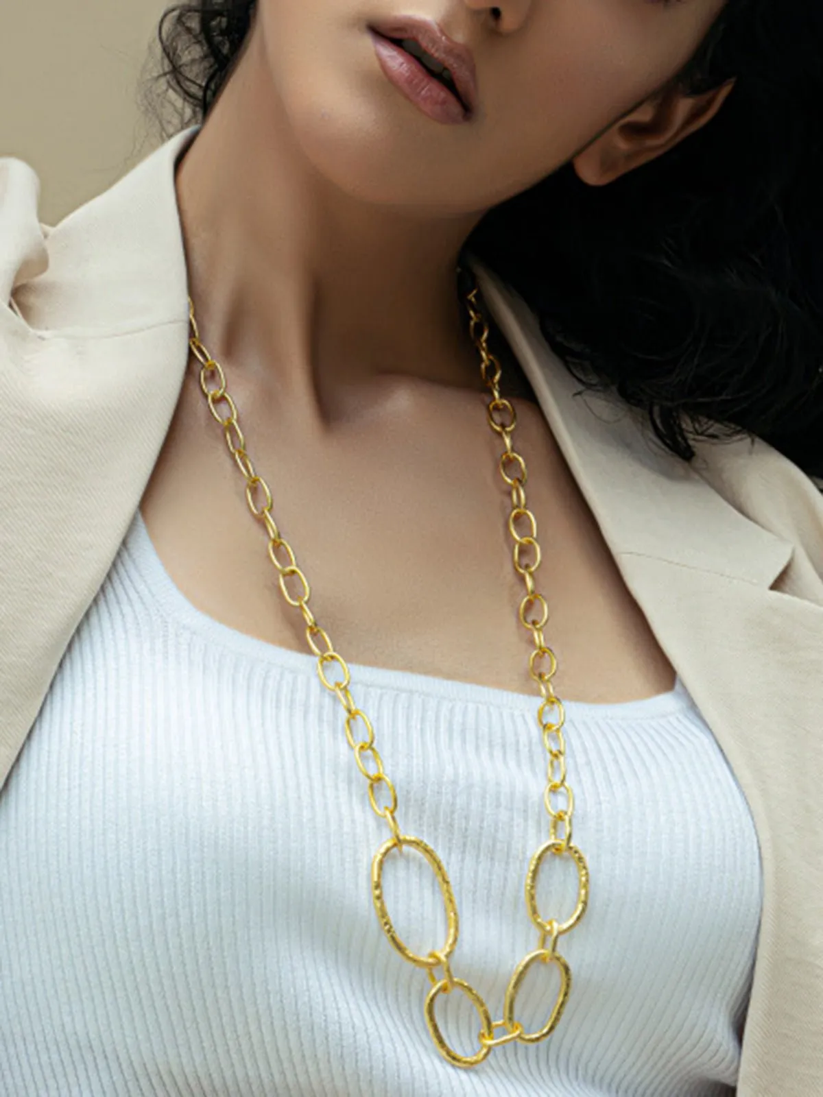 MOKUZAI Trunk Long Necklace Gold Tone