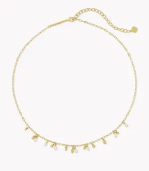 Mollie Gold Choker Necklace in White Pearl