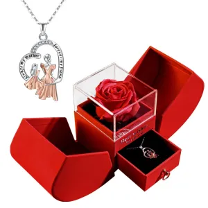 Mom and Daughter Matching Jewelry with Rose Flower Apple Jewelry Box Heart Pendant Necklace