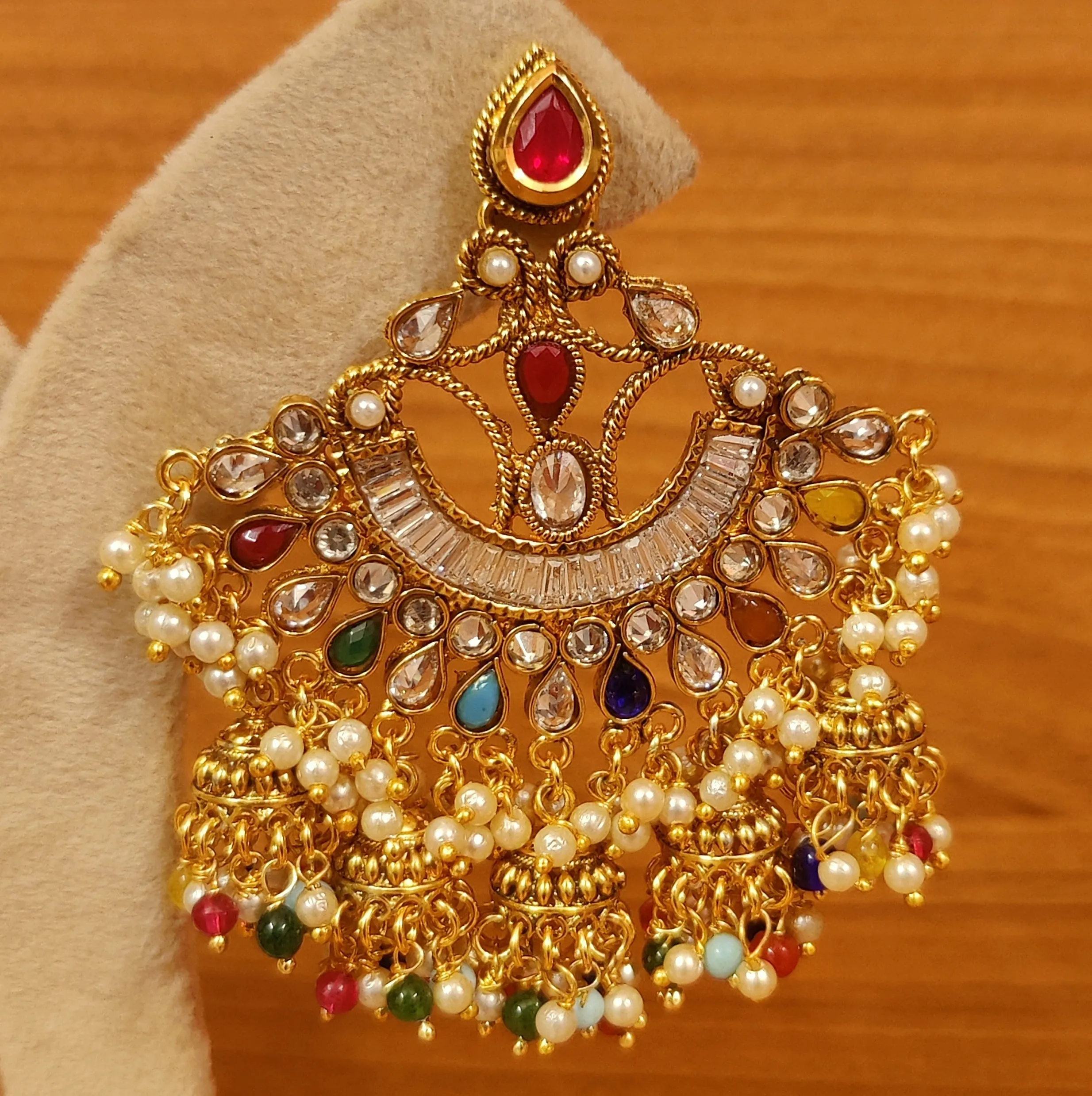 MULTICOLOUR CZ POLKI STUDDED CHAANDBAALI