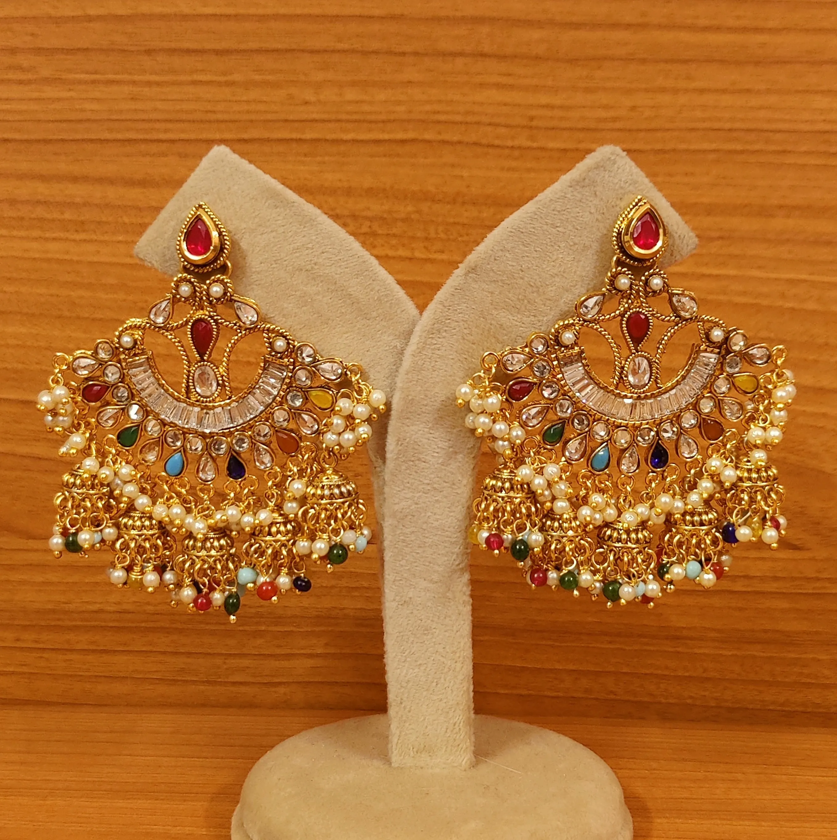 MULTICOLOUR CZ POLKI STUDDED CHAANDBAALI