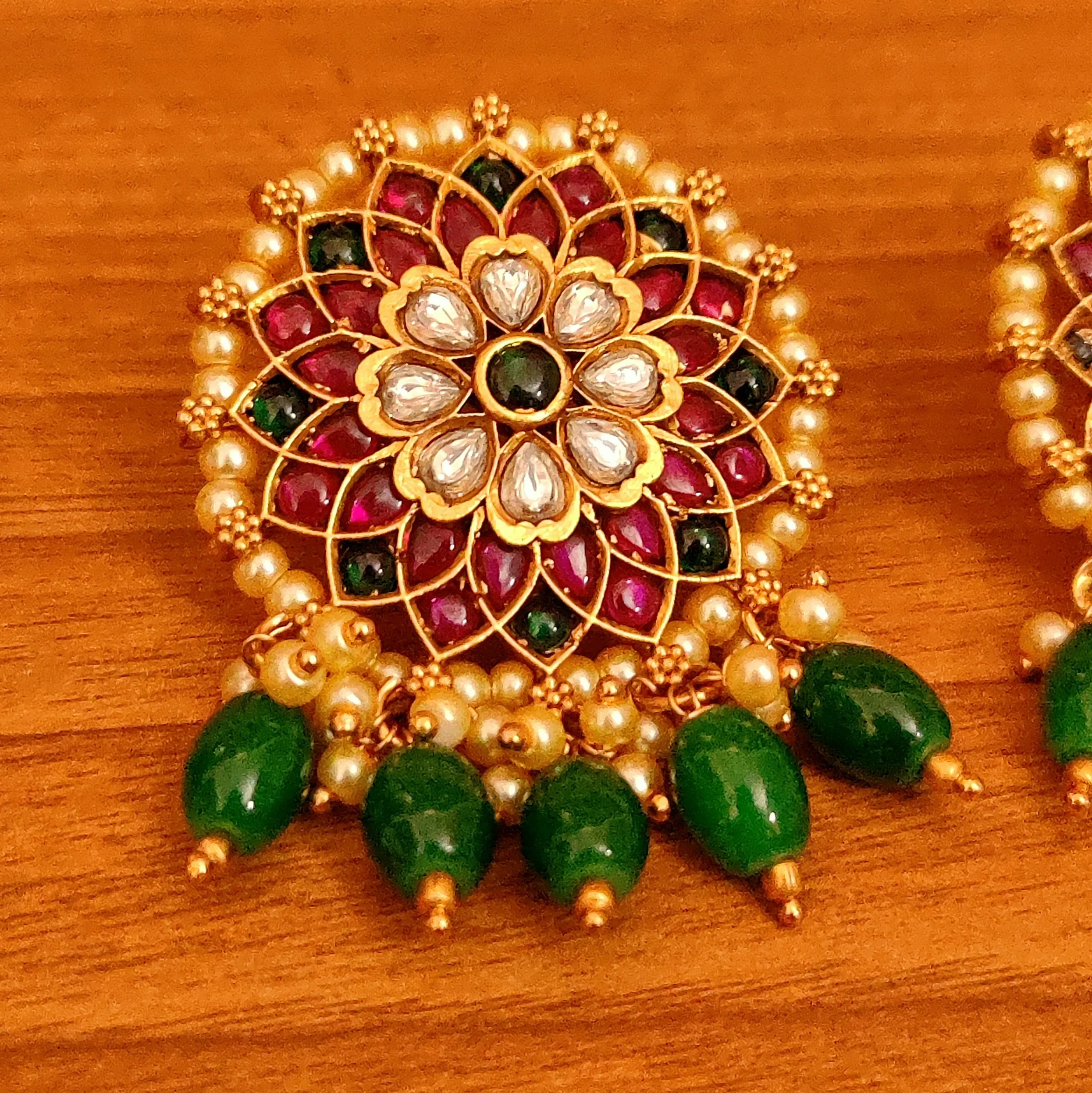 MULTICOLOUR REAL KEMPU STONE KUNDAN LOOK BIG STUDS