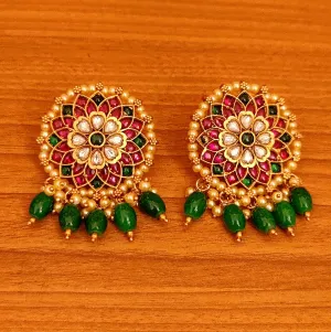 MULTICOLOUR REAL KEMPU STONE KUNDAN LOOK BIG STUDS