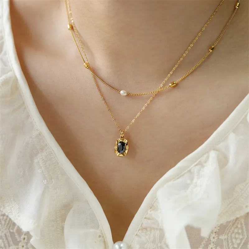 Natural Pearl Pendant Layering Necklace