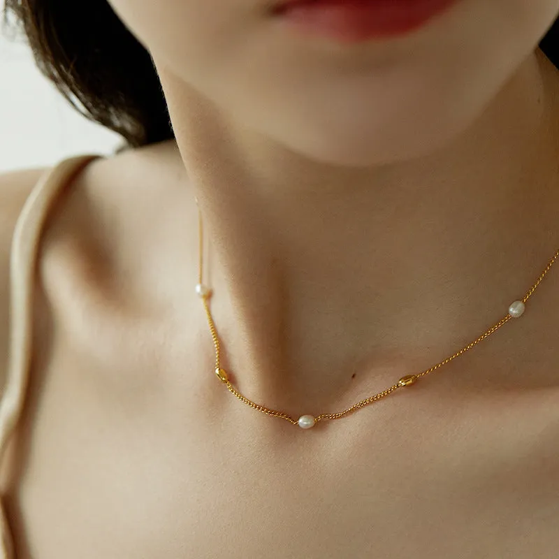 Natural Pearl Pendant Layering Necklace