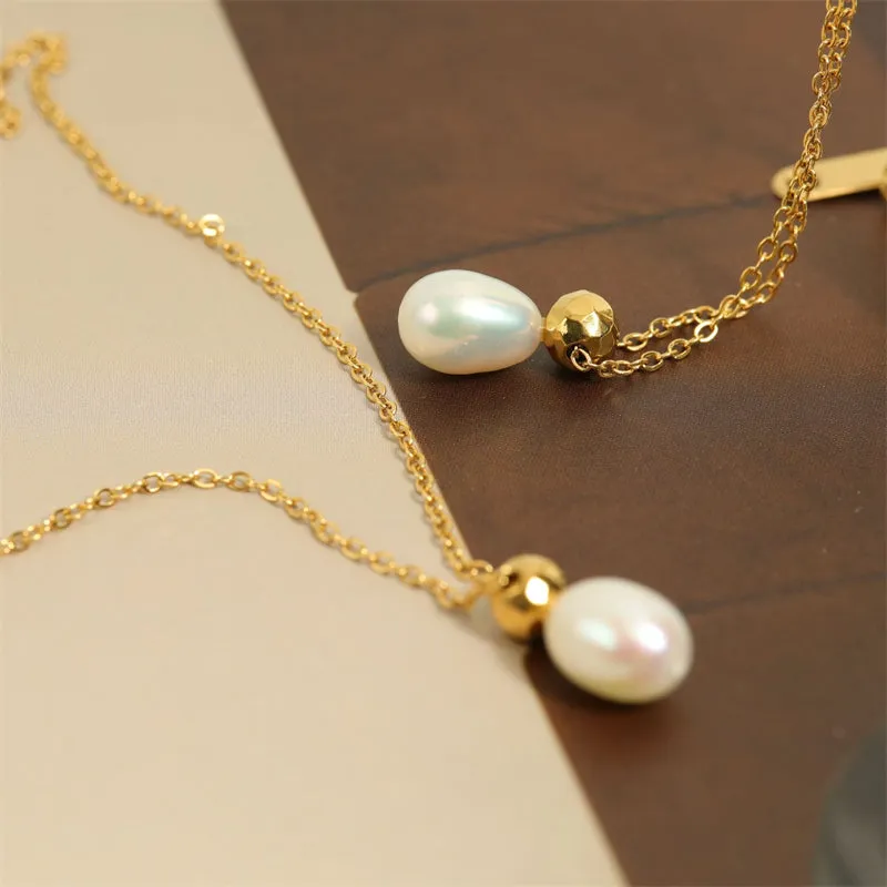Natural Pearl Pendant Layering Necklace