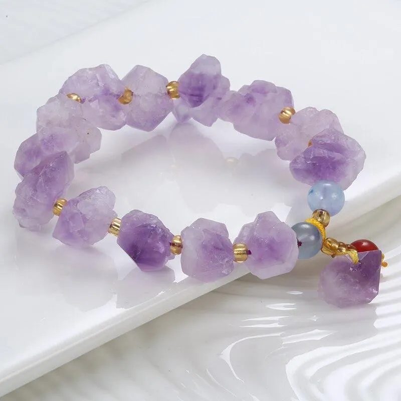 Natural Stone Purple Crystal Beads Sunstone Beaded Energy Yoga Bracelet