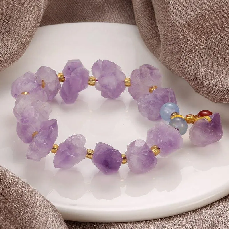 Natural Stone Purple Crystal Beads Sunstone Beaded Energy Yoga Bracelet