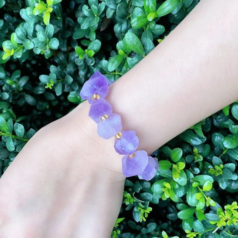 Natural Stone Purple Crystal Beads Sunstone Beaded Energy Yoga Bracelet