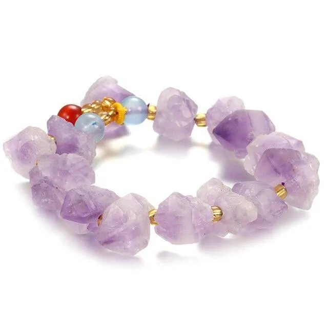 Natural Stone Purple Crystal Beads Sunstone Beaded Energy Yoga Bracelet
