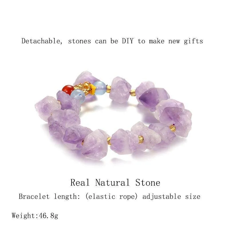 Natural Stone Purple Crystal Beads Sunstone Beaded Energy Yoga Bracelet