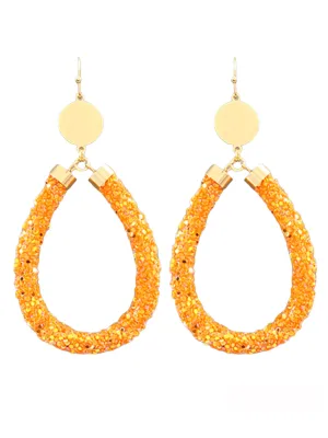 Orange Teardrop Sparkling Tube Earrings