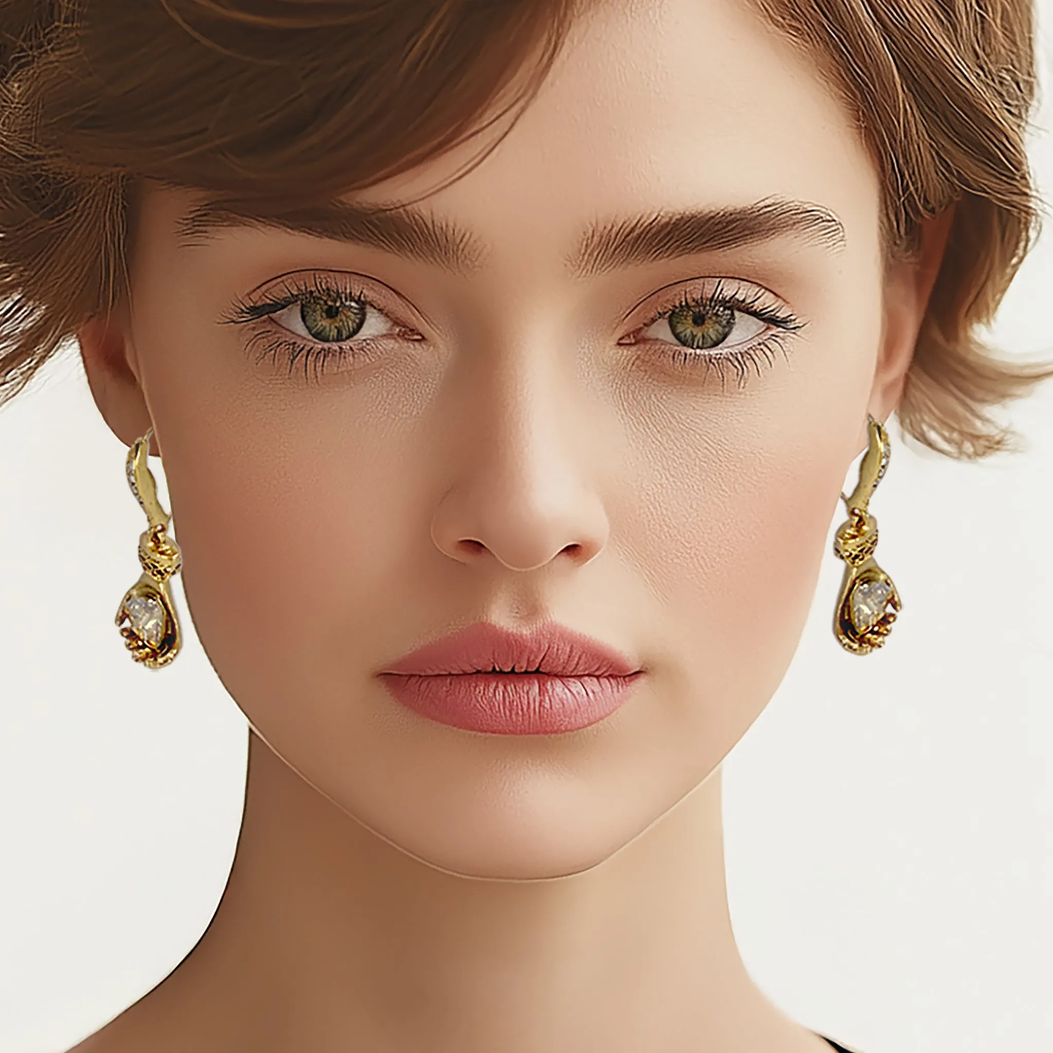 Oscar de la Renta Gold-Plated Glove Earrings with Crystal Heart Stone, 1.5" Long