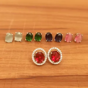 OVAL SHAPED SILVER PLATED CHANGEABLE EARRINGS