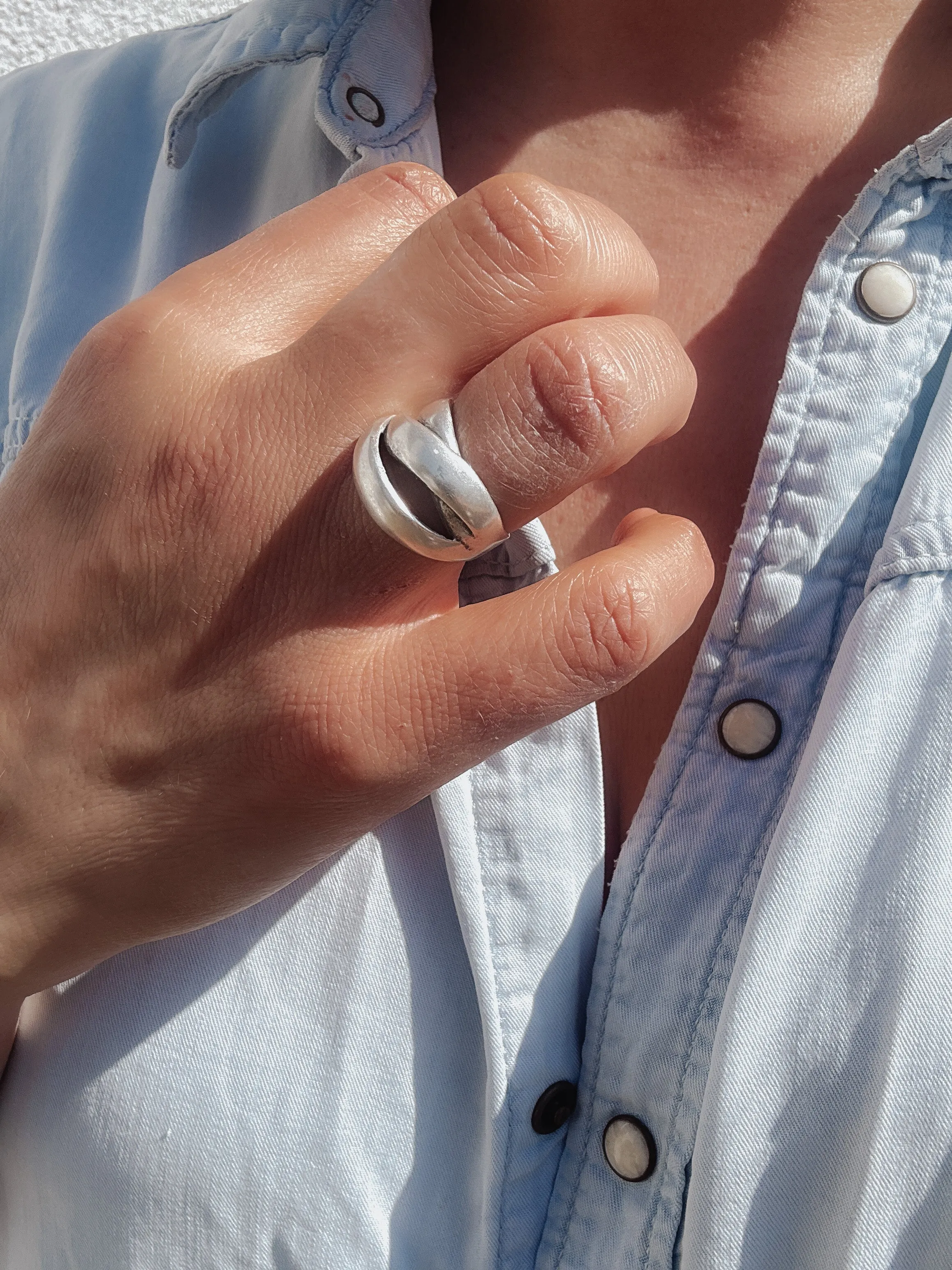Overlapping Bands Adjustable Ring