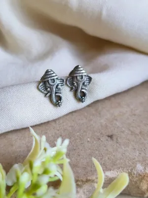 Oxidised Silver Ganesha Stud Earrings for Casual Elegance | Sarichka