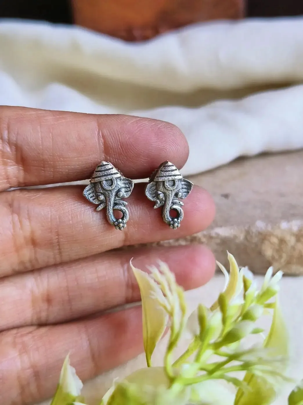 Oxidised Silver Ganesha Stud Earrings for Casual Elegance | Sarichka