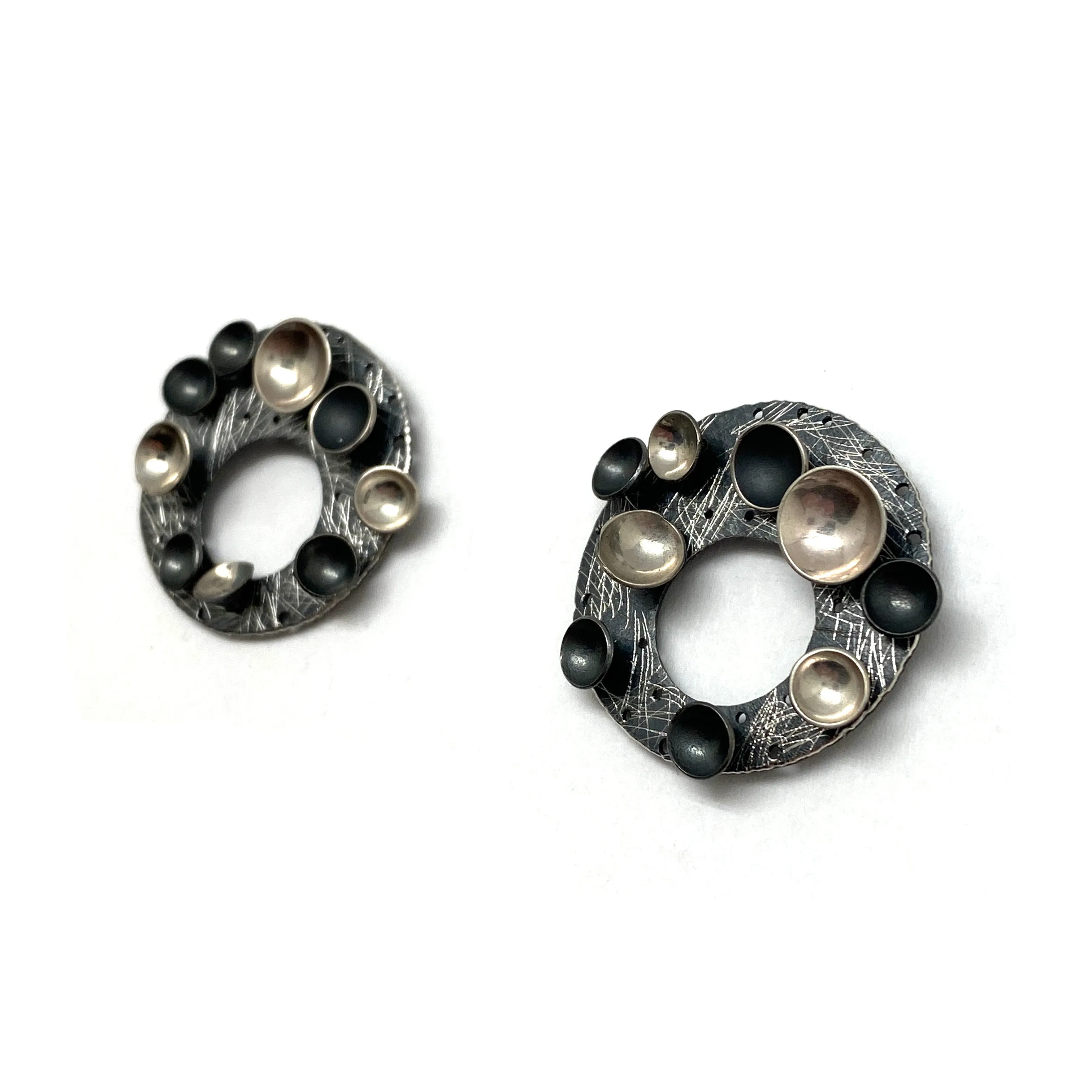 Oxidized Silver Disc Circle Earrings